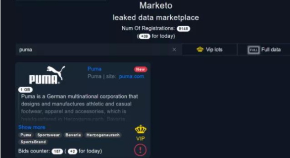 Marketo在暗网出售从服装公司Puma窃取的1GB数据.png